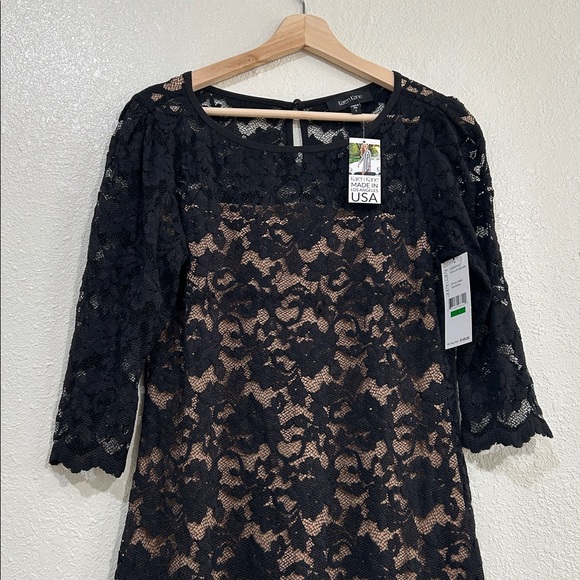 KAREN KANE WOMENS BLACK LACE MIDI SCALLOP HEM DRESS Sz NEW - Picture 4 of 11